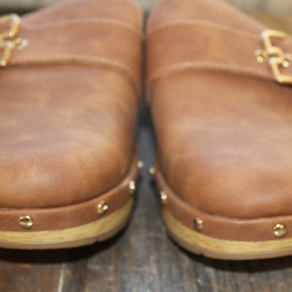 SALE! Dr. Scholl's Faux Wooden Bottom Classic Clogs Honey & Gold size 9 M NWT's - Picture 13 of 13